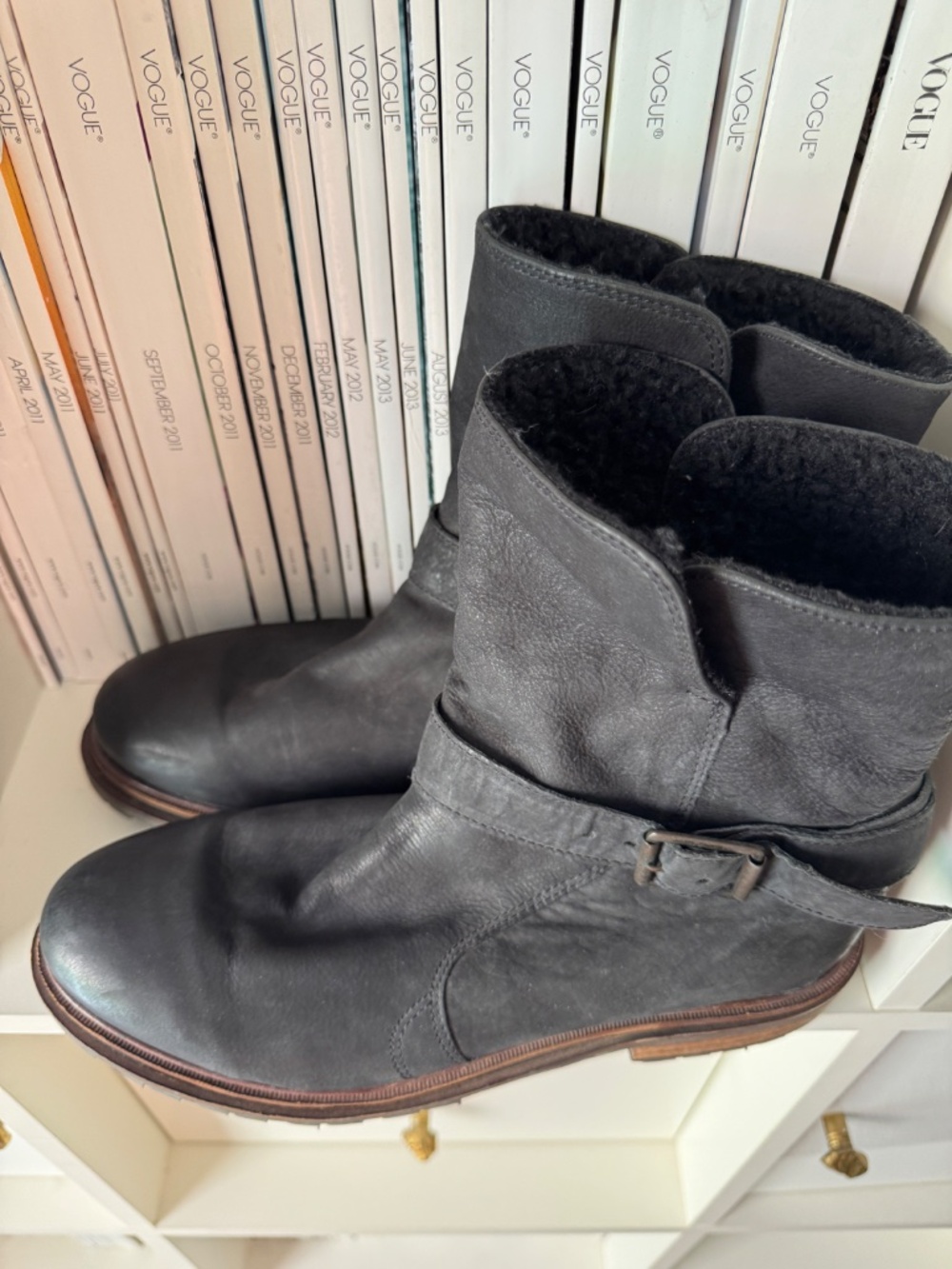 H by Hudson black leather motorcycle boots Nubuck chic moto buckle boot shoes - Picture 10 of 16